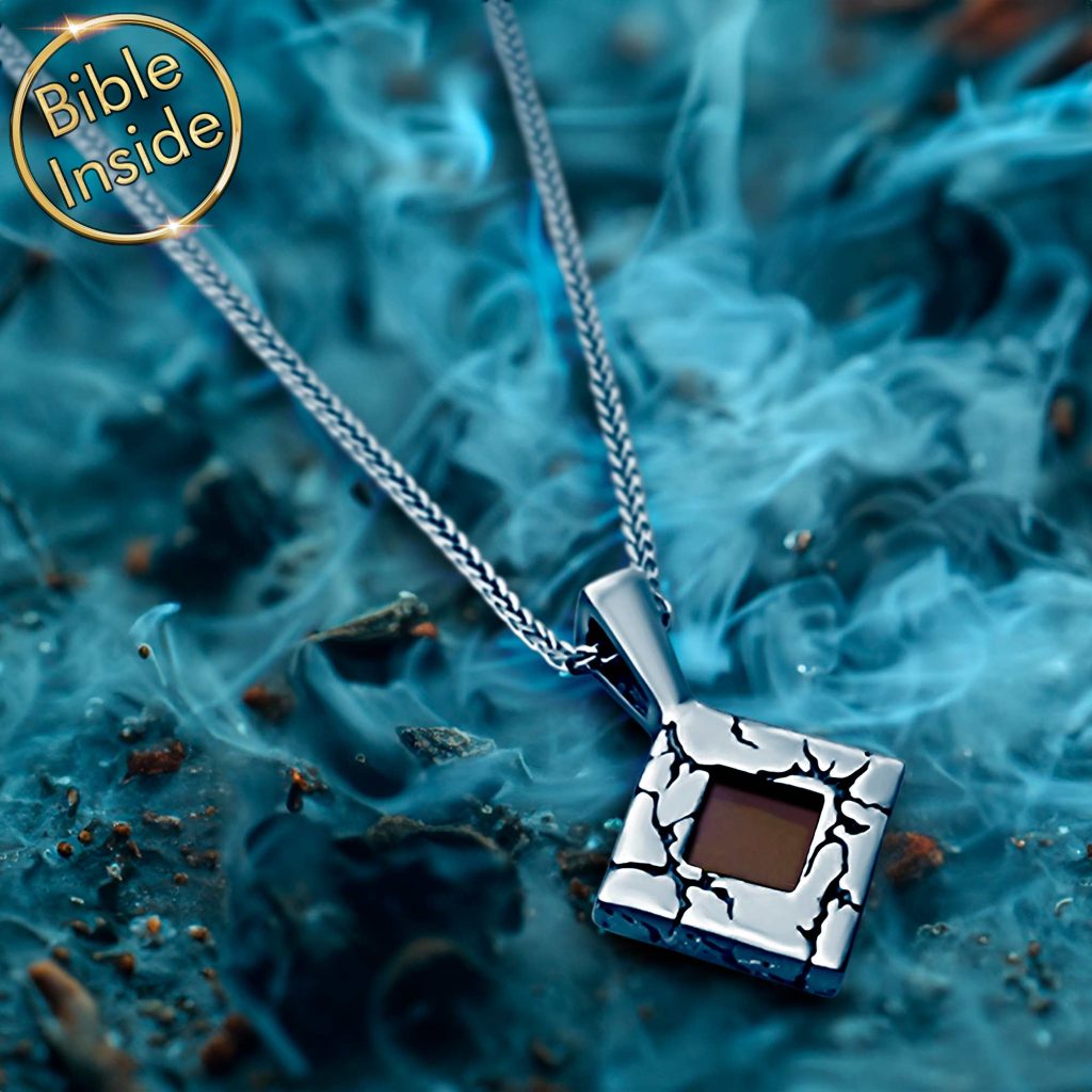 Christian Christmas Gifts for Men: Gold Square Pendant Containing New Testament from My Nano Jewelry